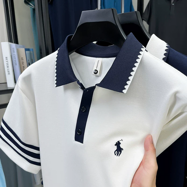 Ravicos Premium White Cotton Polo T-Shirt with Navy Contrast | Men's Regular Fit Half Sleeve Polo