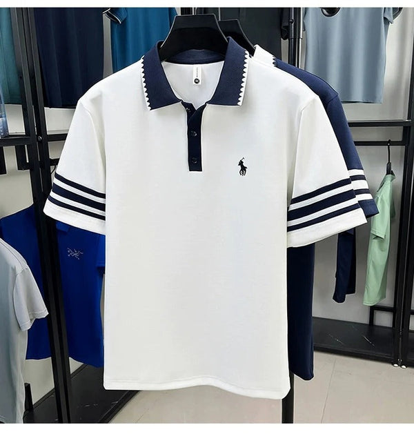 Ravicos Premium White Cotton Polo T-Shirt with Navy Contrast | Men's Regular Fit Half Sleeve Polo