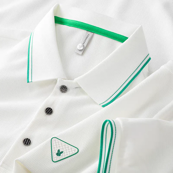 Ravicos Premium White Polo T-Shirt with Green Contrast | Men's Cotton Regular Fit Half Sleeve Polo