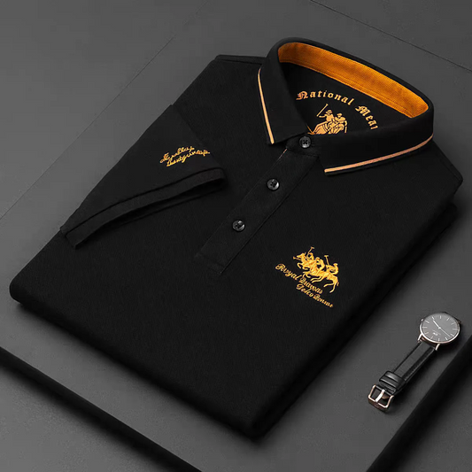 Ravicos Premium Black Polo T-Shirt with Gold Tipping | Men's Cotton Regular Fit Half Sleeve Polo