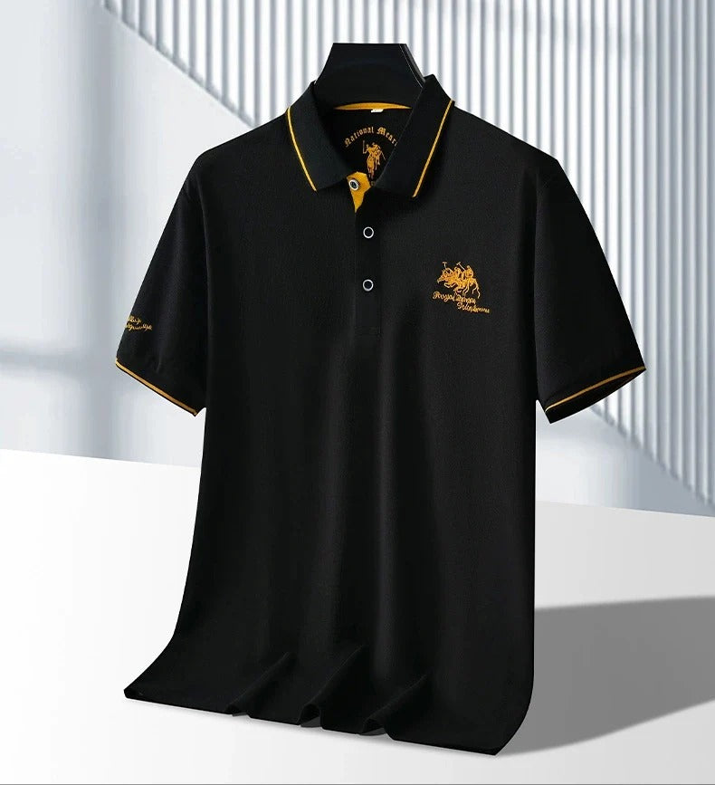 Ravicos Premium Black Polo T-Shirt with Gold Tipping | Men's Cotton Regular Fit Half Sleeve Polo