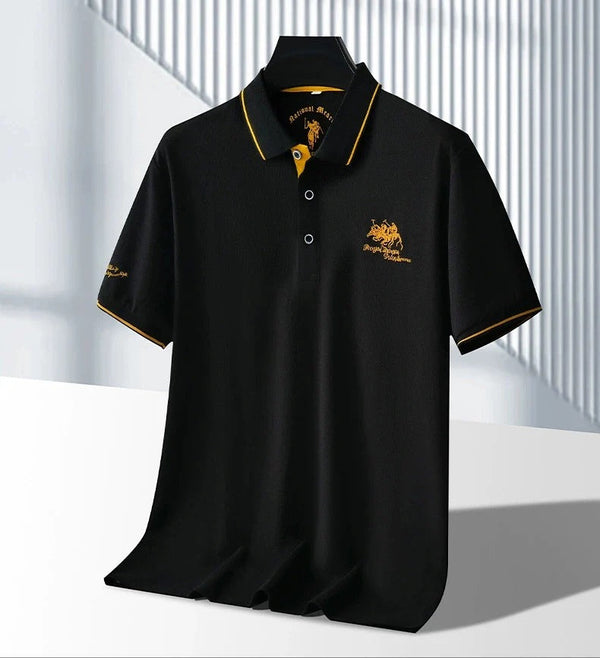 Ravicos Premium Black Polo T-Shirt with Gold Tipping | Men's Cotton Regular Fit Half Sleeve Polo