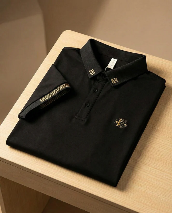 Ravicos Premium White Polo T-Shirt with Black Contrast Collar | Men's Cotton Regular Fit Half Sleeve Polo