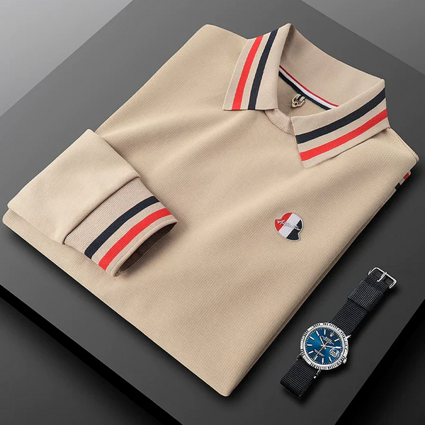 Ravicos Premium Beige Polo T-Shirt with Signature Stripe Collar | Men's Cotton Regular Fit Half Sleeve Polo
