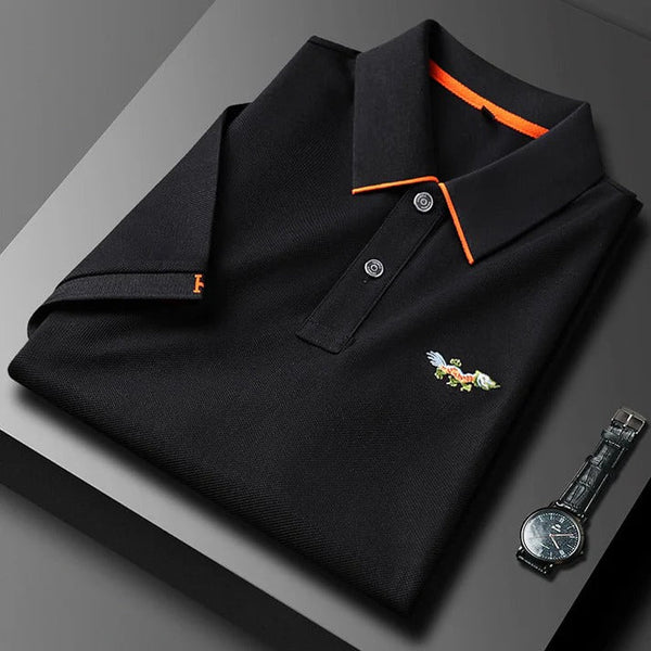 Ravicos Premium Black Polo T-Shirt with Orange Contrast | Men's Cotton Regular Fit Half Sleeve Polo