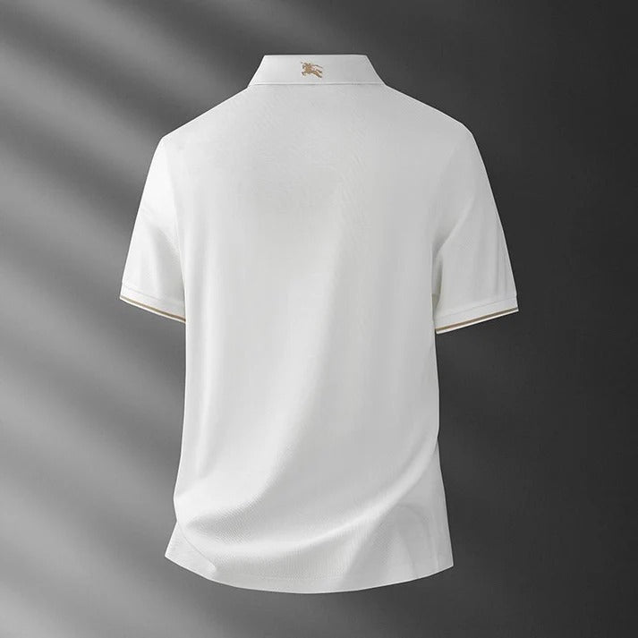 Ravicos Premium White Polo T-Shirt with Beige Check Collar | Men's Cotton Regular Fit Half Sleeve Polo