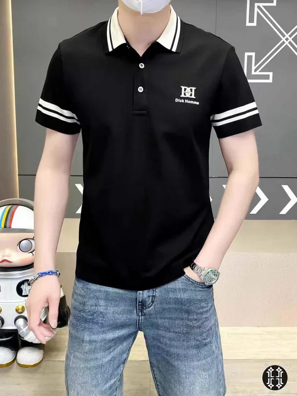 Ravicos Premium Black Polo T-Shirt with White Contrast Collar | Men's Cotton Regular Fit Half Sleeve Polo