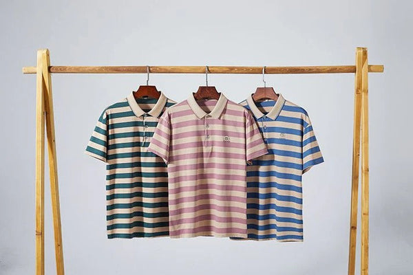 Ravicos Premium Blue & White Striped Polo T-Shirt | Men's Cotton Regular Fit Half Sleeve Polo
