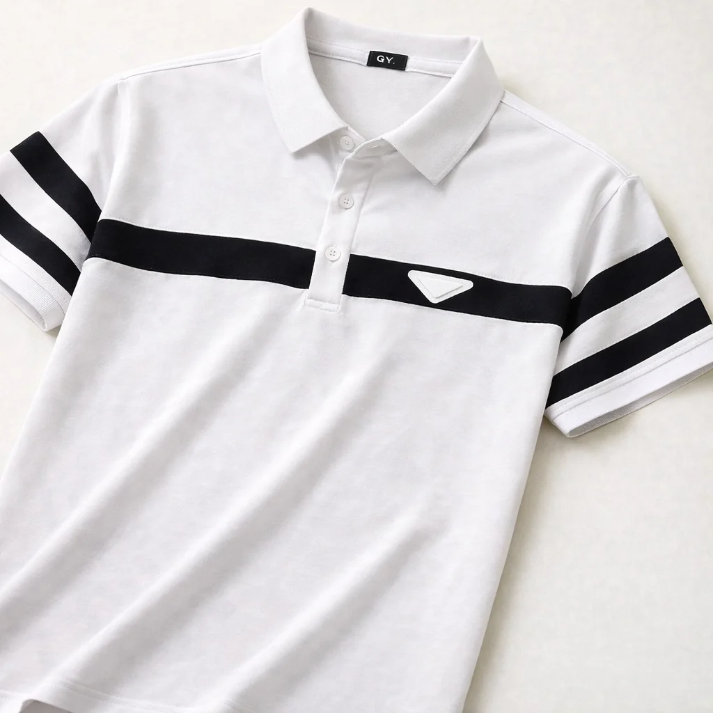 Ravicos Premium White Polo T-Shirt with Black Stripe | Men's Cotton Regular Fit Half Sleeve Polo
