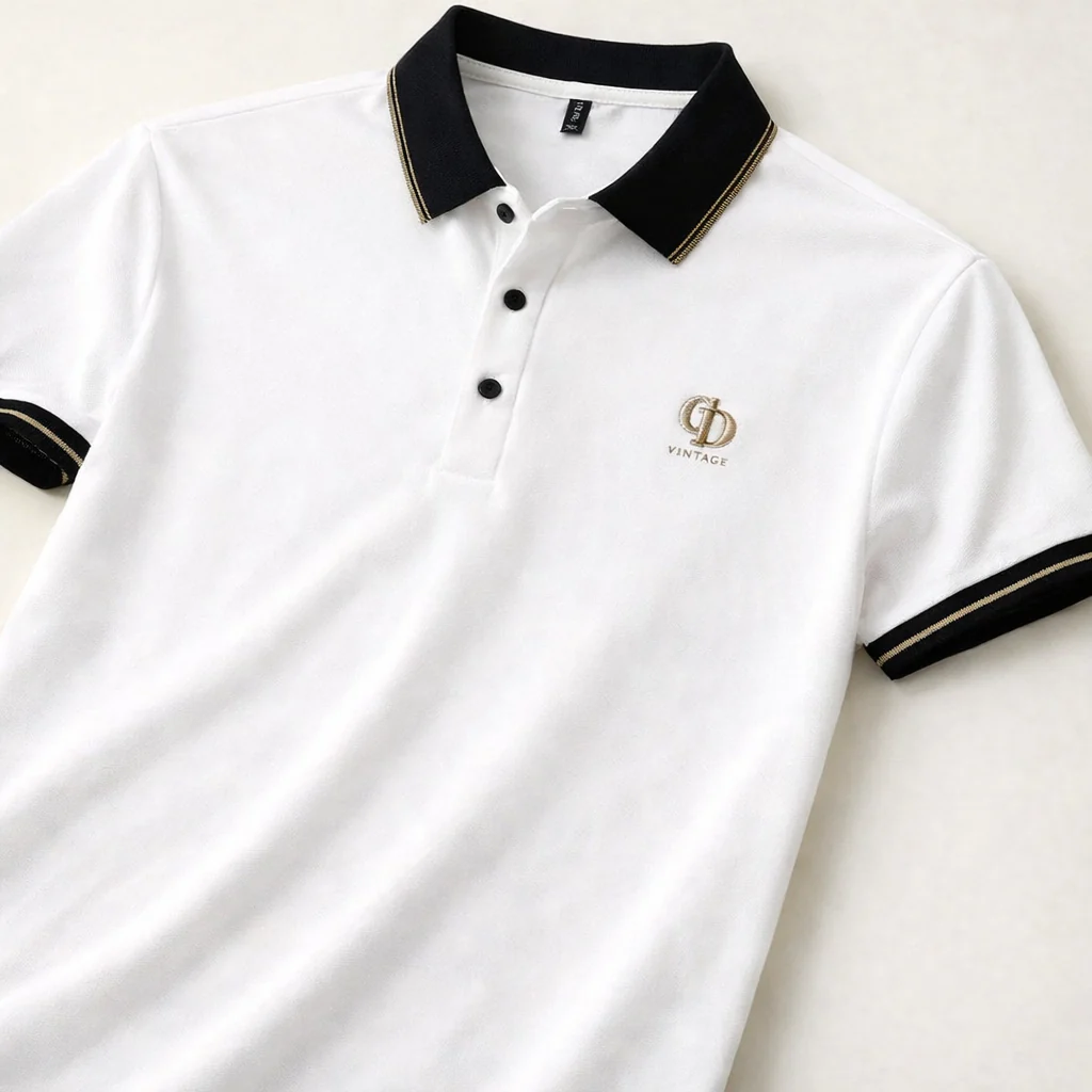Ravicos Premium White Polo T-Shirt with Black Contrast Collar | Men's Cotton Regular Fit Half Sleeve Polo