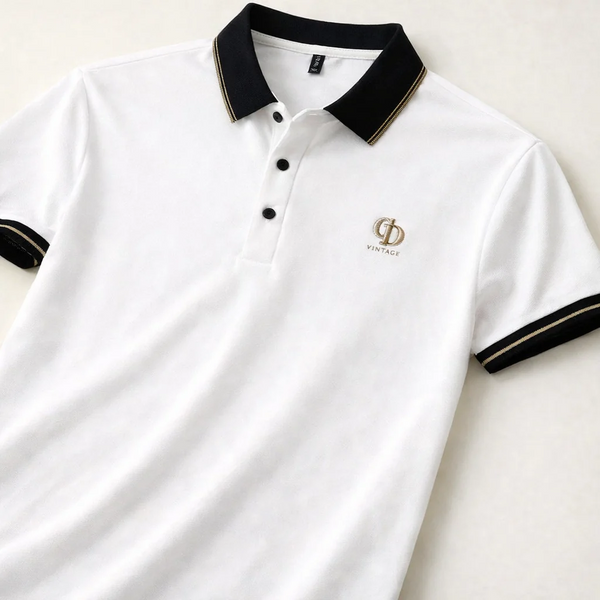 Ravicos Premium White Polo T-Shirt with Black Contrast Collar | Men's Cotton Regular Fit Half Sleeve Polo