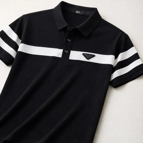 Ravicos Premium White Polo T-Shirt with Black Stripe | Men's Cotton Regular Fit Half Sleeve Polo