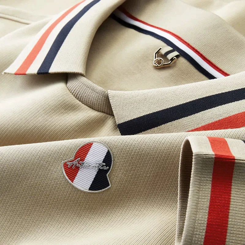Ravicos Premium Beige Polo T-Shirt with Signature Stripe Collar | Men's Cotton Regular Fit Half Sleeve Polo