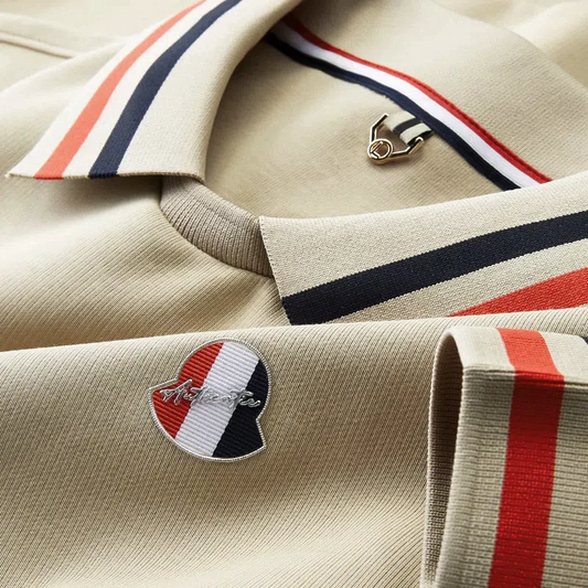 Ravicos Premium Beige Polo T-Shirt with Signature Stripe Collar | Men's Cotton Regular Fit Half Sleeve Polo