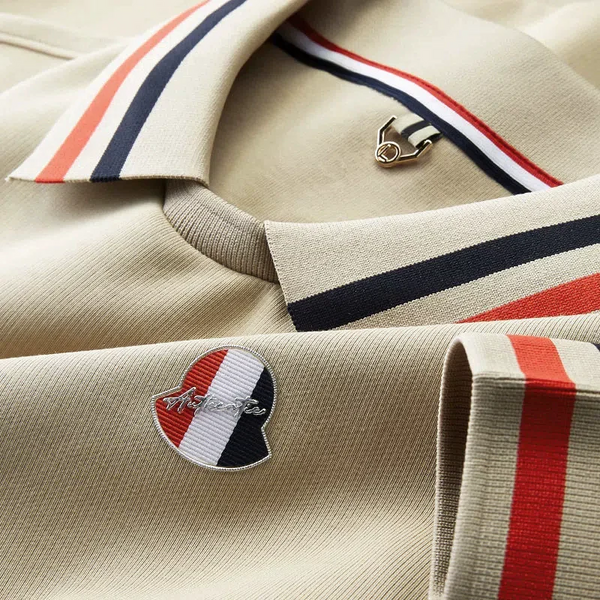 Ravicos Premium Beige Polo T-Shirt with Signature Stripe Collar | Men's Cotton Regular Fit Half Sleeve Polo