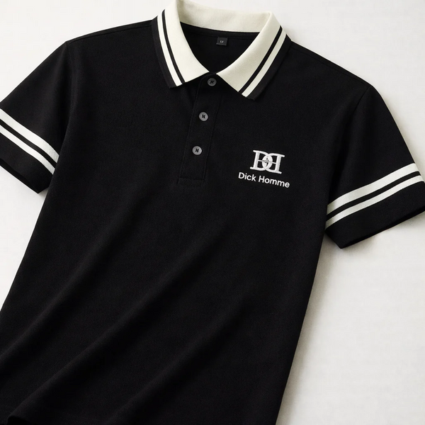 Ravicos Premium Black Polo T-Shirt with White Contrast Collar | Men's Cotton Regular Fit Half Sleeve Polo