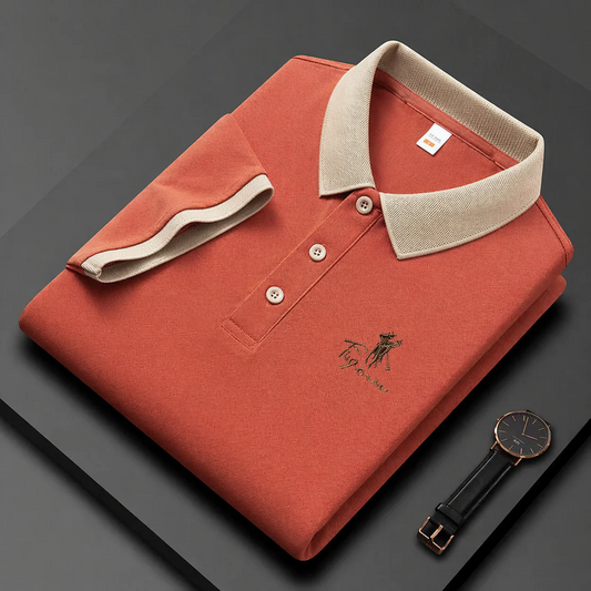 Ravicos Premium Coral Polo T-Shirt with Beige Collar | Men's Cotton Regular Fit Half Sleeve Polo