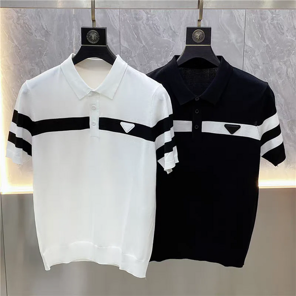 Ravicos Premium White Polo T-Shirt with Black Stripe | Men's Cotton Regular Fit Half Sleeve Polo