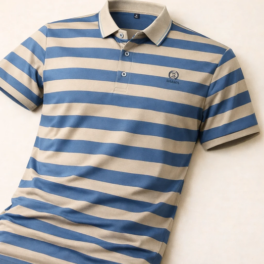 Ravicos Premium Blue & White Striped Polo T-Shirt | Men's Cotton Regular Fit Half Sleeve Polo