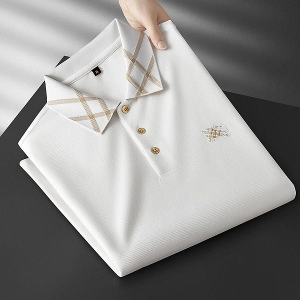 Ravicos Premium White Polo T-Shirt with Beige Check Collar | Men's Cotton Regular Fit Half Sleeve Polo