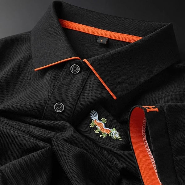 Ravicos Premium Black Polo T-Shirt with Orange Contrast | Men's Cotton Regular Fit Half Sleeve Polo