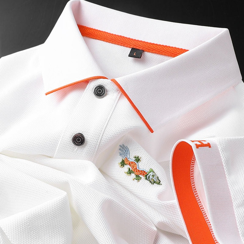 Ravicos Premium Black Polo T-Shirt with Orange Contrast | Men's Cotton Regular Fit Half Sleeve Polo