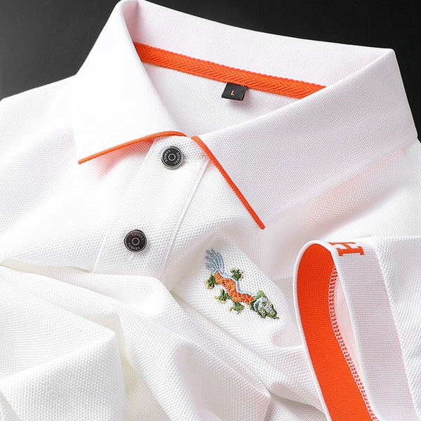 Ravicos Premium Black Polo T-Shirt with Orange Contrast | Men's Cotton Regular Fit Half Sleeve Polo