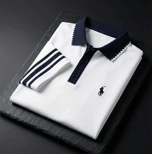 Ravicos Premium White Cotton Polo T-Shirt with Navy Contrast | Men's Regular Fit Half Sleeve Polo